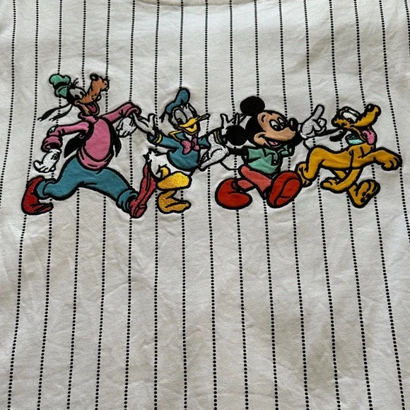 Disney Adults White Pinstripe Baseball Shirt with Mickey Patch - Picture 5 of 6